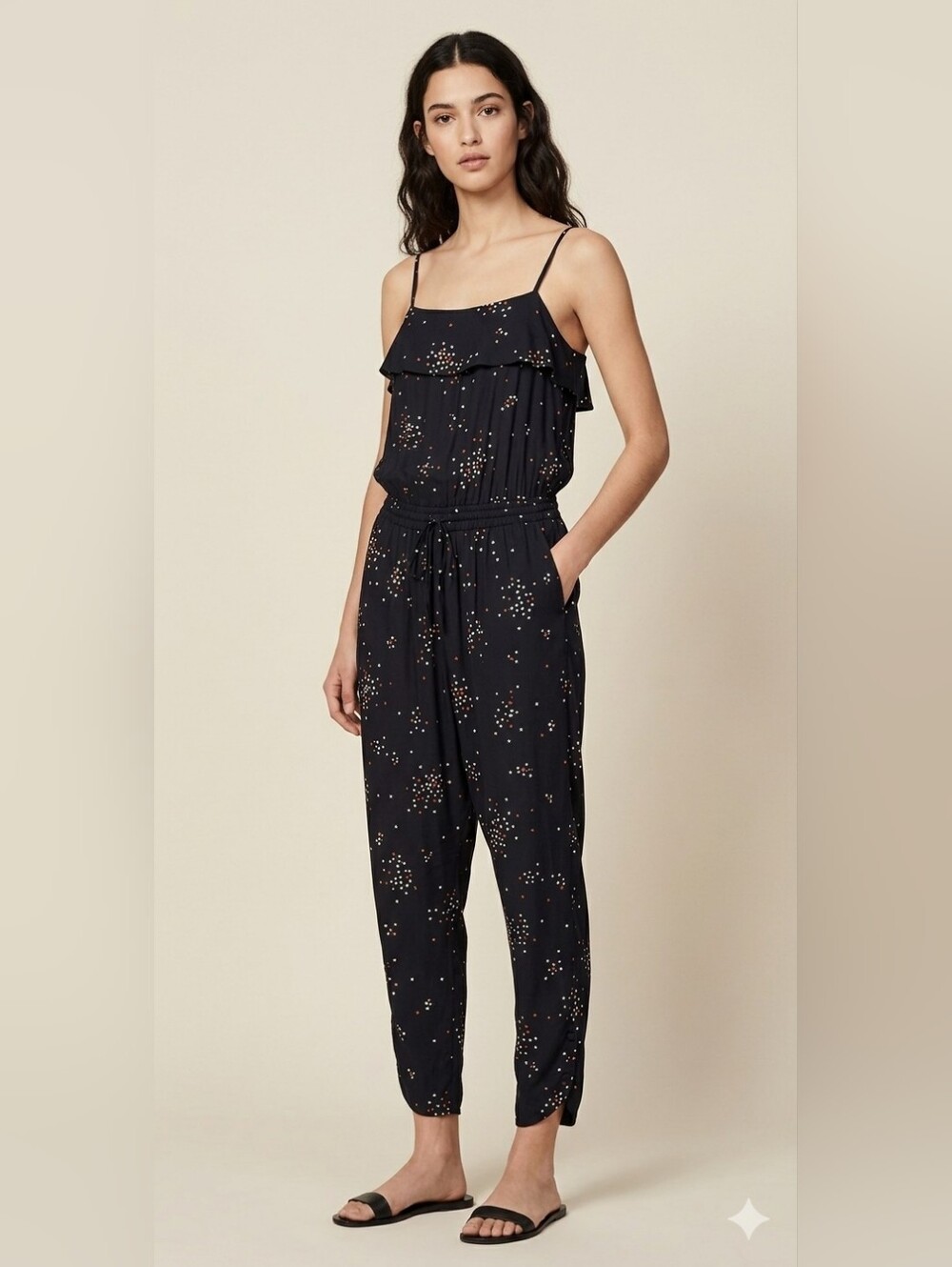 Sandro Paris Star Print Cami Drop Crotch Harem Jumpsuit 100% Viscose Size 2 M 6